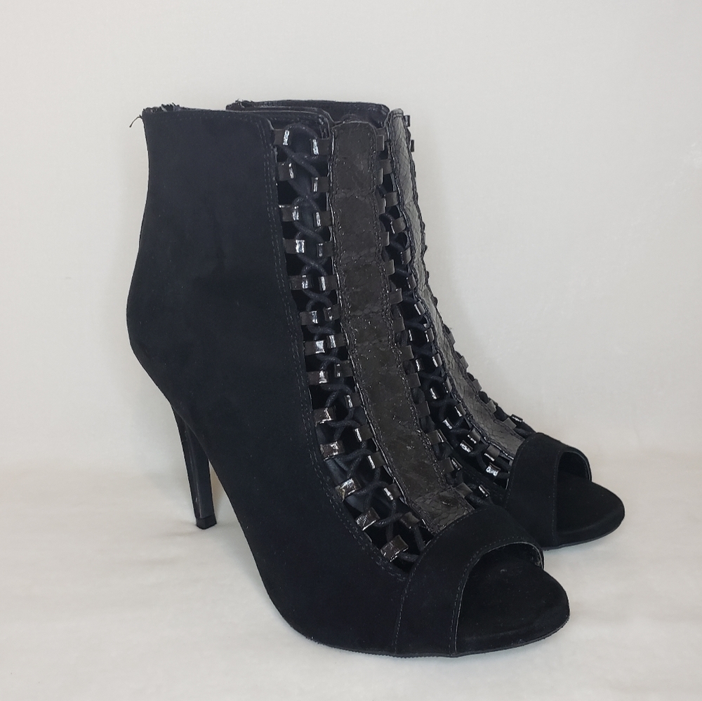 Wild Diva Lounge Lace Up Peep Toe Booties …